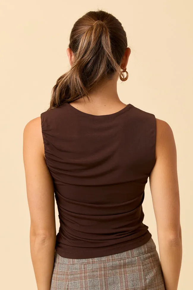 FormFitting Cut Daily Use Yvonne Dark Brown Draped Cowl Tank