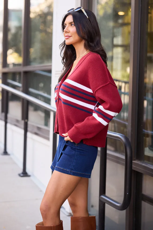 Design Soul ThermalRegulating Layer Zia Red Multi Stripe Varsity Cardigan