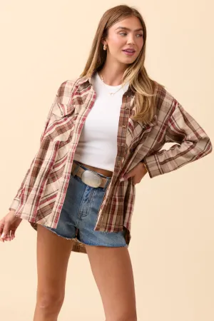 Zion Brown Plaid Flannel Top SALE Meta Mood Noble Core